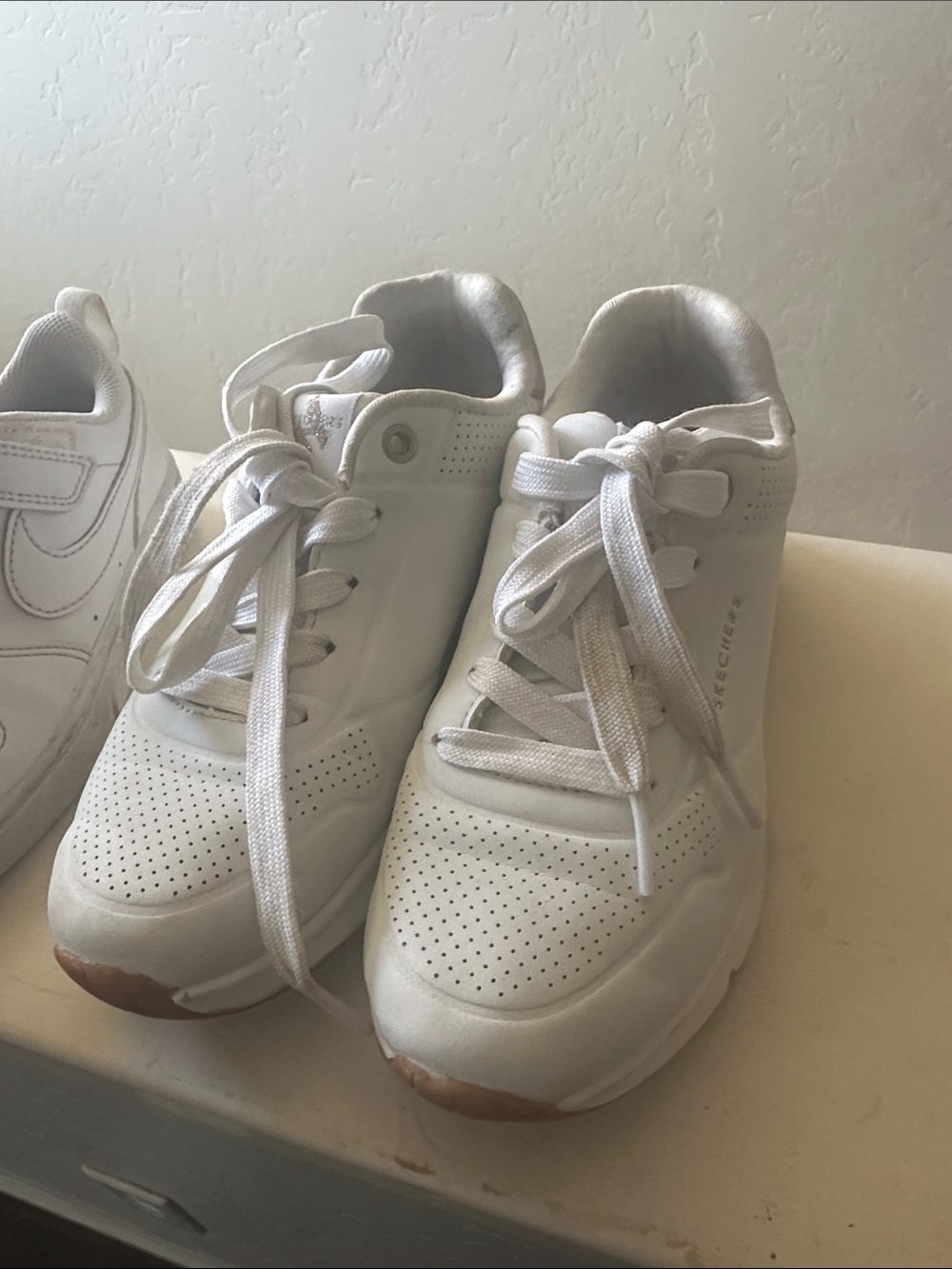 Skechers White Perforated Lace-Up Sneakers with Gum Toe Accents